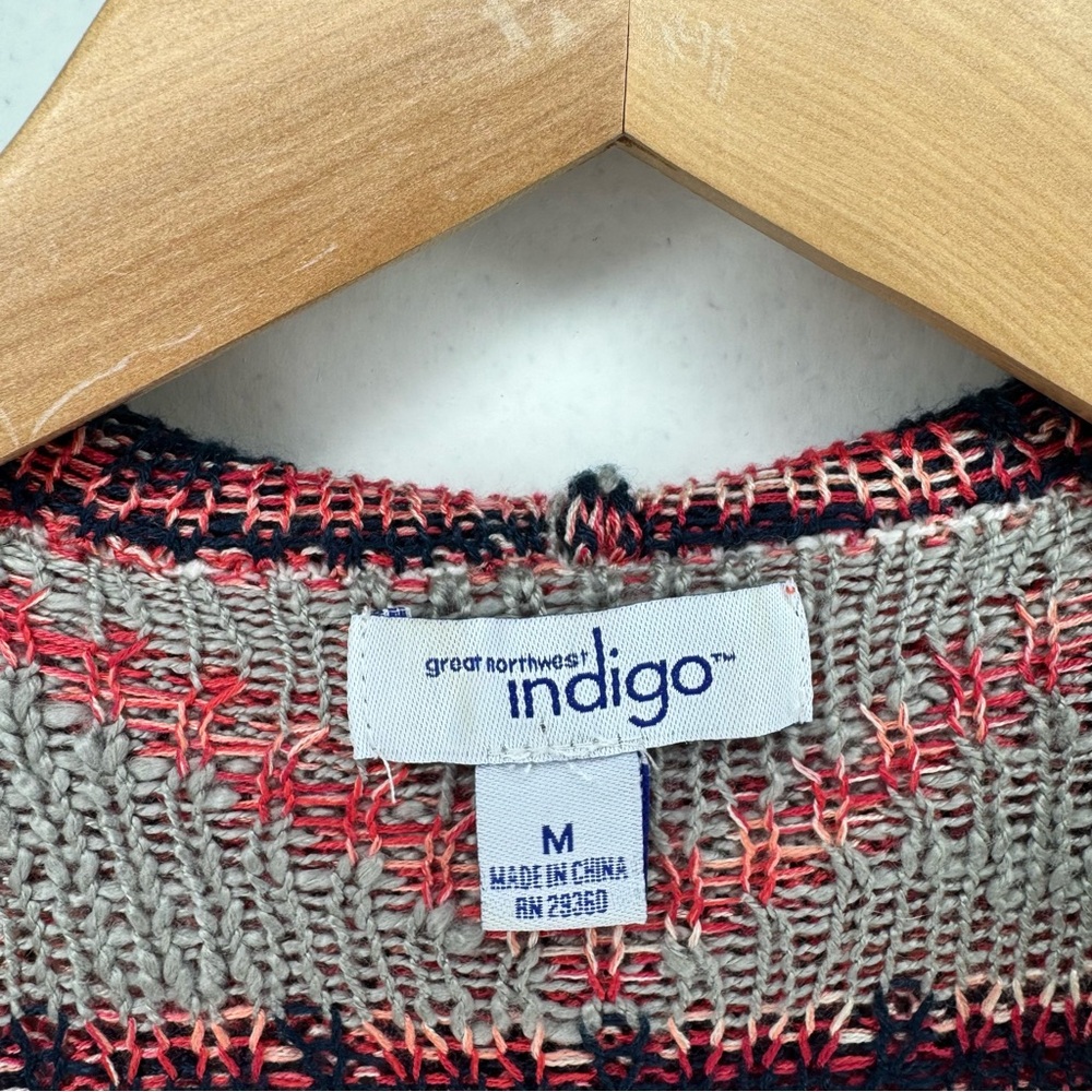Great Northwest Indigo Women’s Southwestern Geometric Long Hooded Sweater Medium - Picture 5 of 7